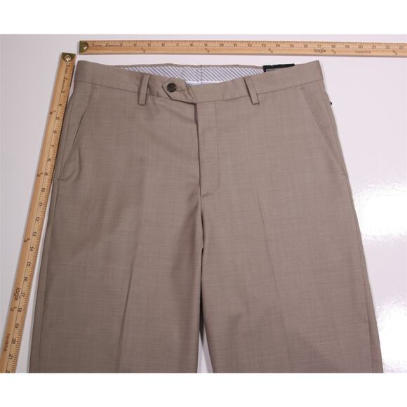 Berle Taupe Wool Stretch Flat Front Dress Pants Trousers 34 x unhemmed New - Picture 4 of 8